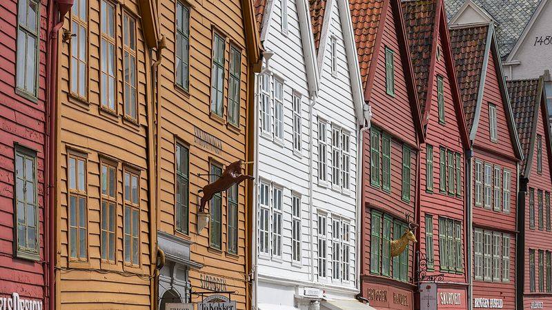 Facades at Bryggen in Bergen