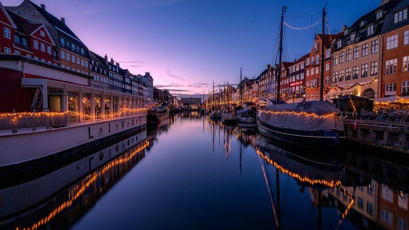 Nyhavn in Kopenhagen in de kersttijd
